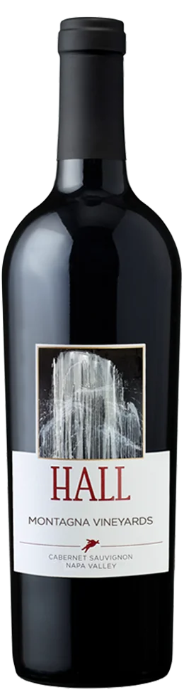 Bottle image of 2019 HALL Montagna Cabernet Sauvignon against a white background.