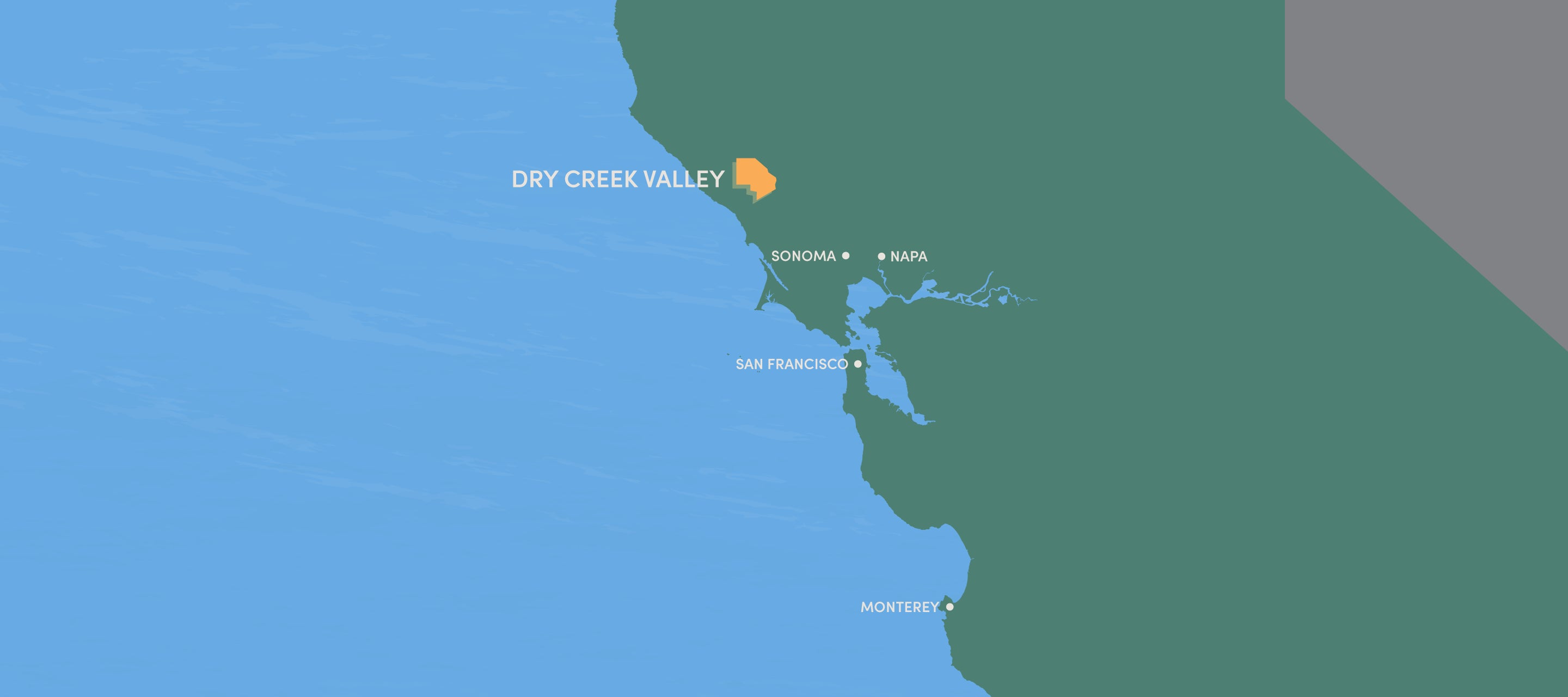 Map of California highlighting the location of the Dry Creek Valley AVA