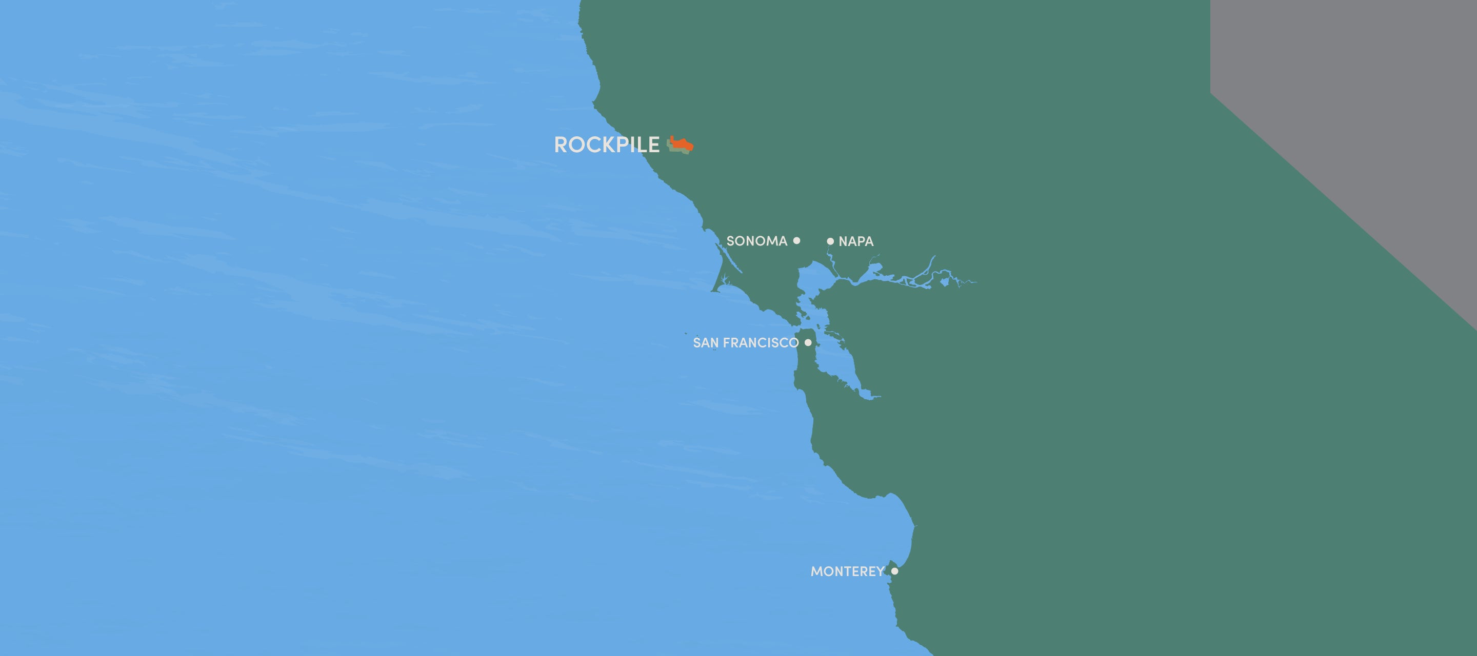 Map of California highlighting the location of the Rockpile AVA