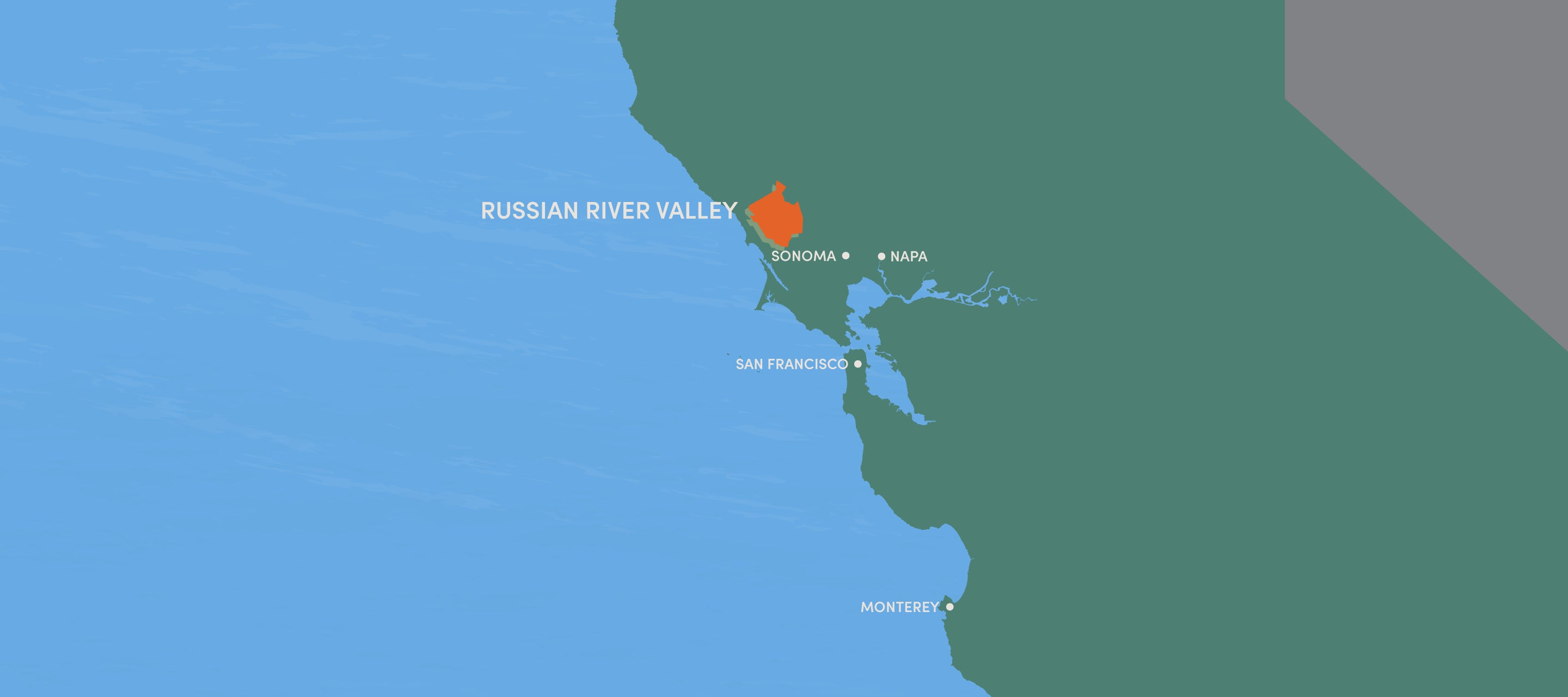 Map of California highlighting the location of the Russian River Valley AVA