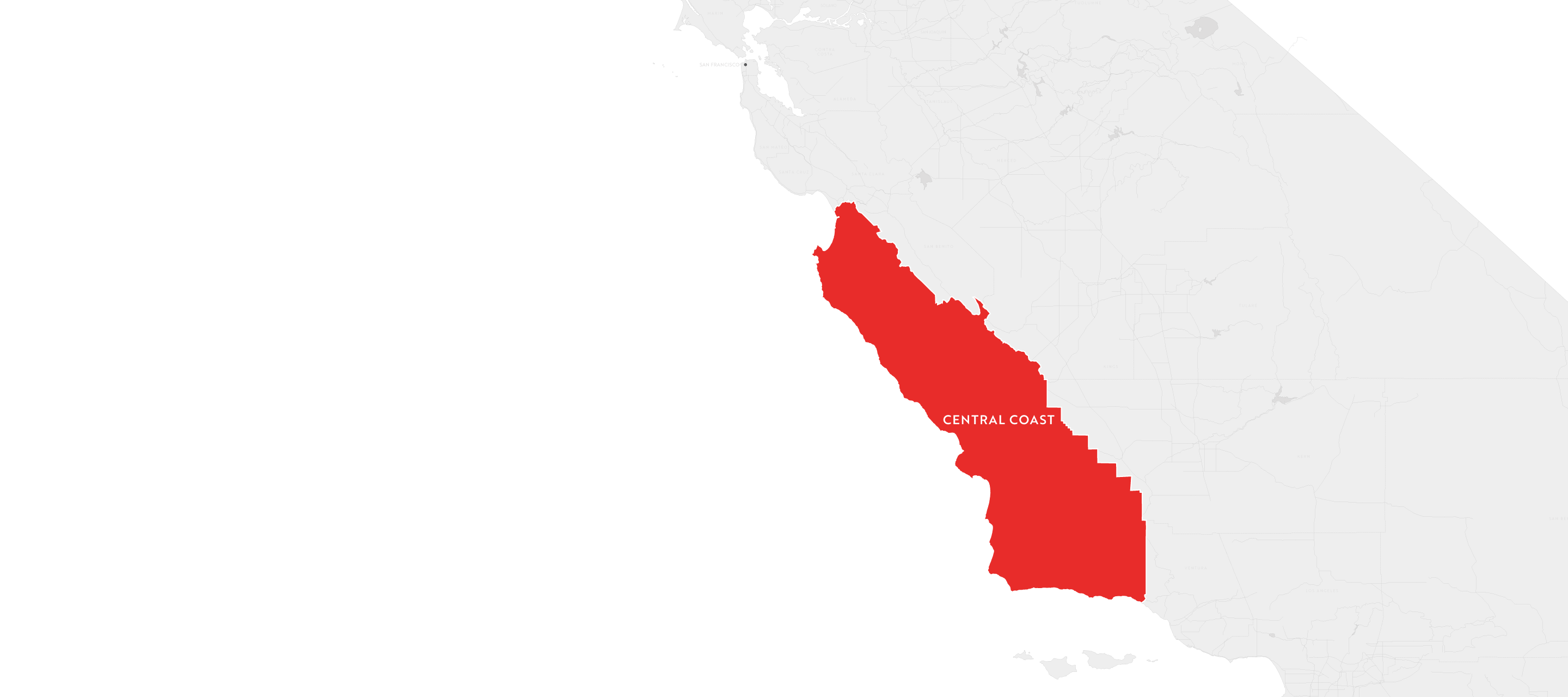Map showcasing the Central Coast Appellation of California