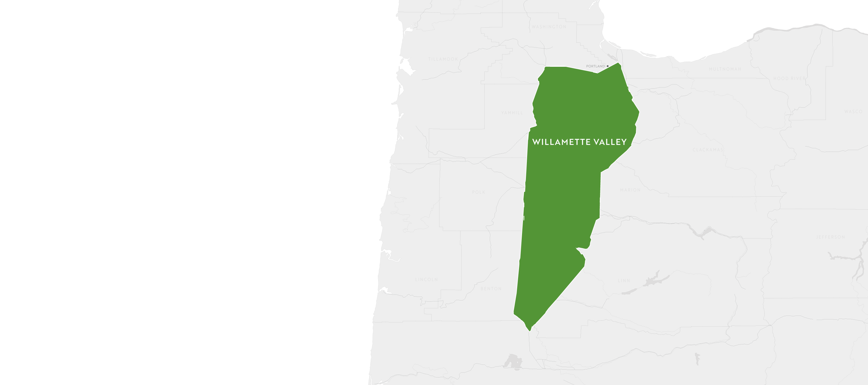 Map showcasing the Willamette Valley wine growing area of Oregon