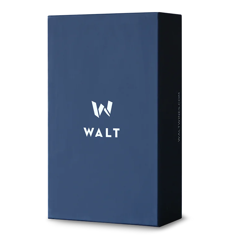 Image of a blue two bottle WALT branded wine box.