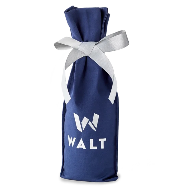 Image of blue cloth gift bag with silver WALT branding
